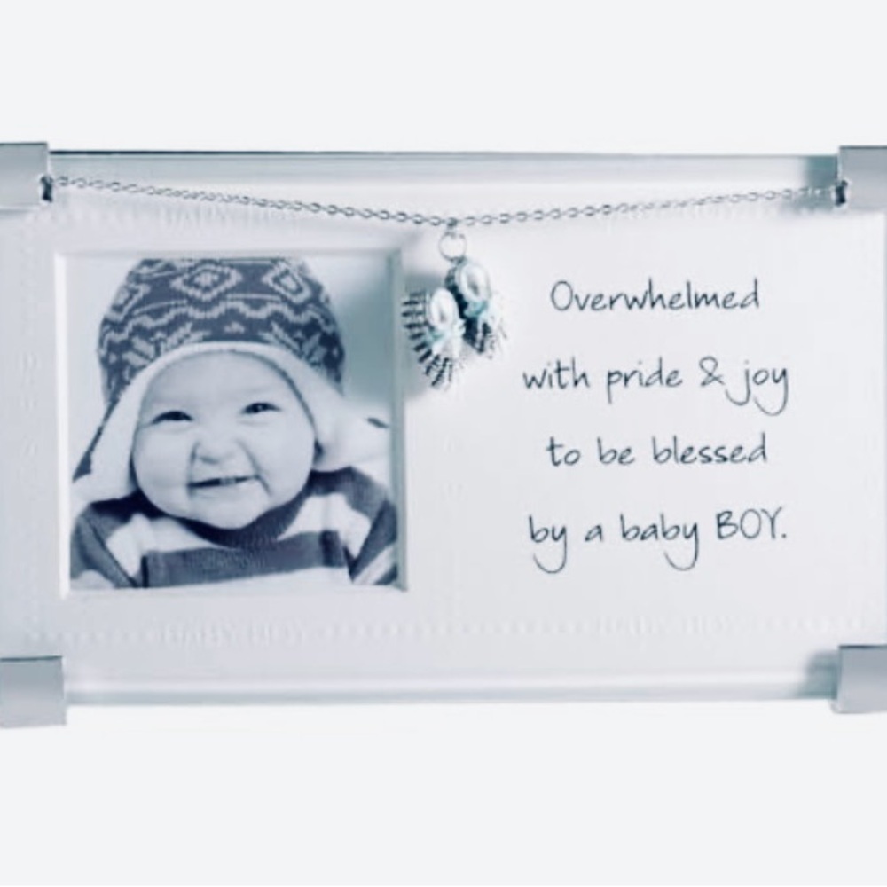 Mud Pie New Baby Boy Silver Clip Picture Frame 6.5 x 3.5 inches with Stand - Picture 2 of 7